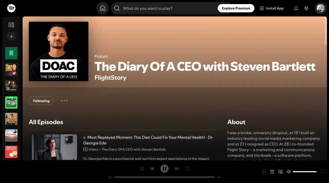 The Diary Of A CEO podcast by Steven Bartlett.