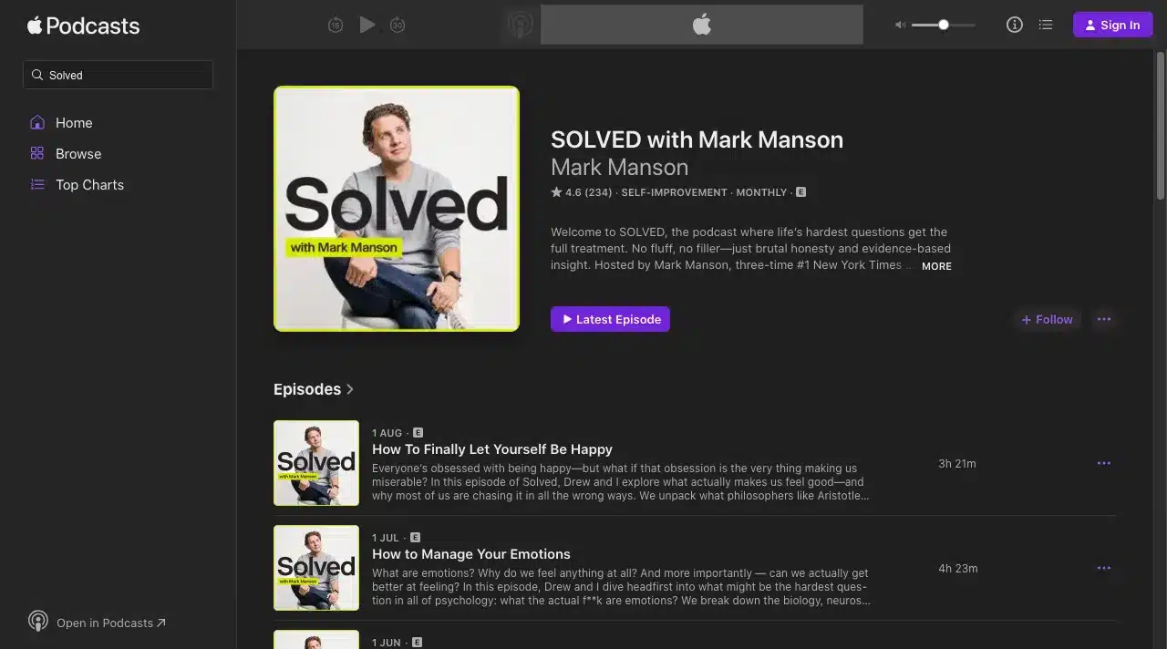 Mark Manson self-improvement podcast, Solved.